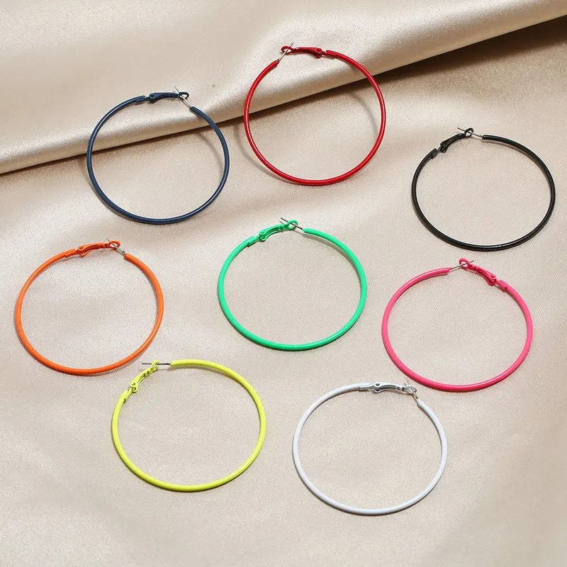 

2019 New Arrival Women Colorful Simple Neon 6cm Big Circle Hoop Earrings, Picture