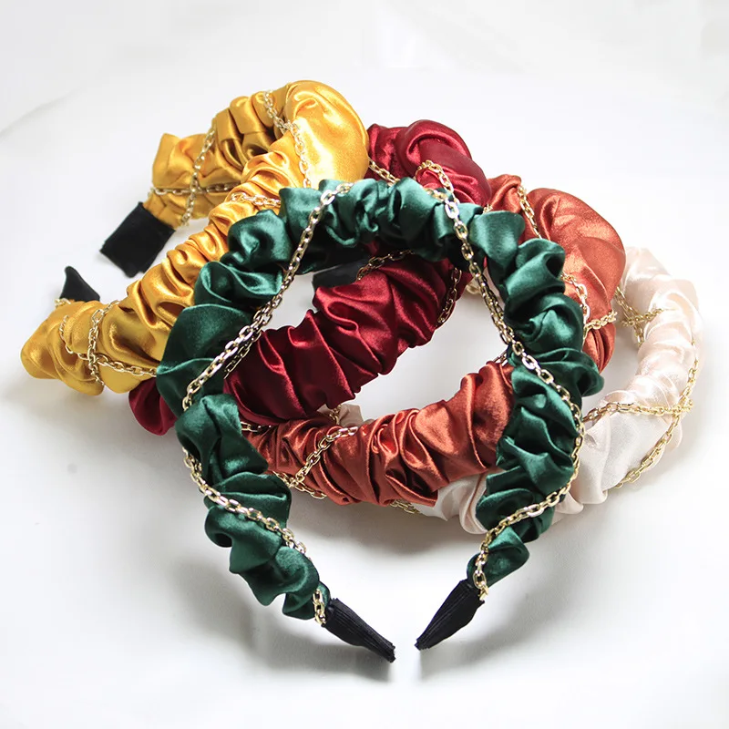

Free Shipping Crumpled Fabric Face Wash Silk Headband Women Hair Accessories