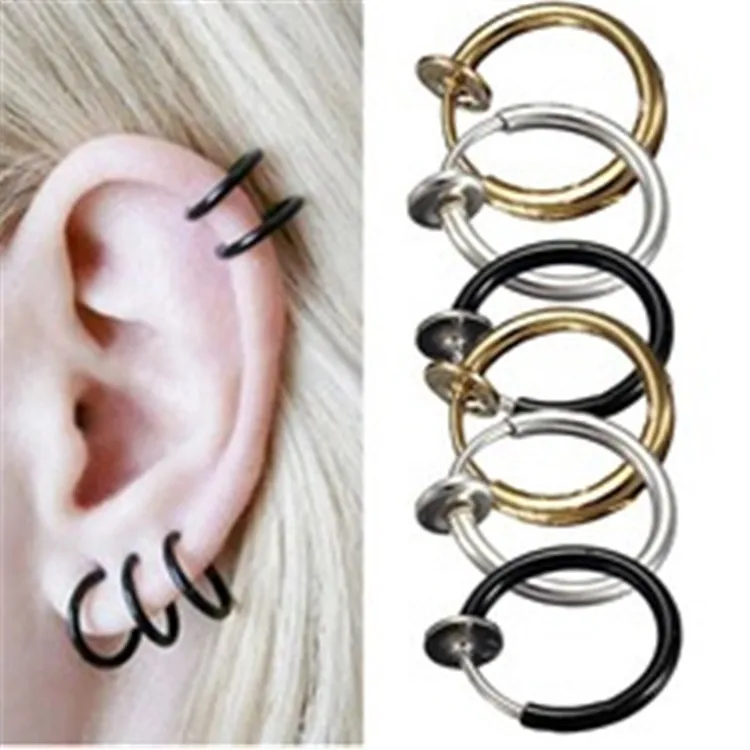 

Ear Clip Spring Non-Pierced Elastic False Earrings Ear Clip Nose Ring Black Piercing Jewelry Female Clip On Earrings, Picture shows