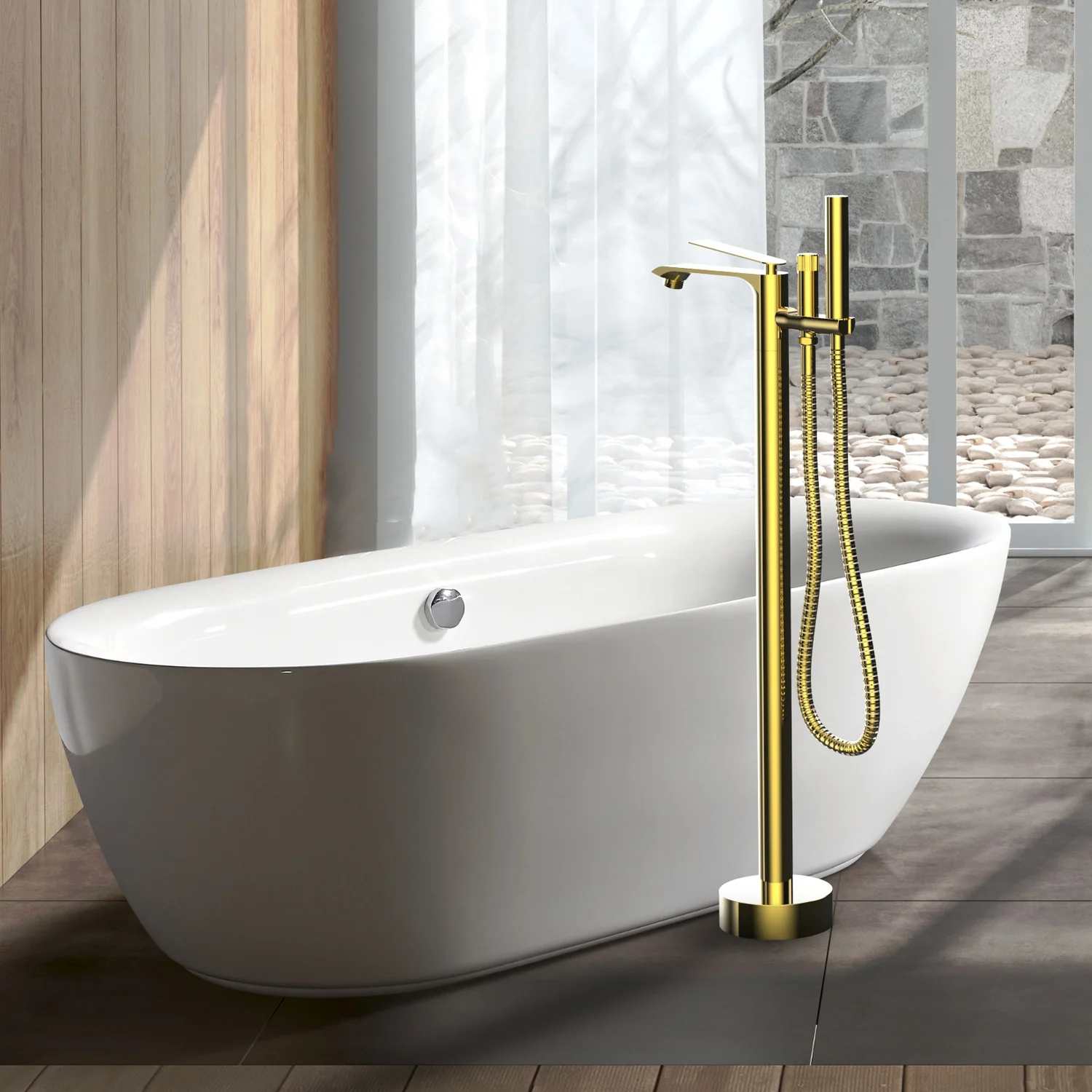 单柄落地式爪足浴缸水龙头拉丝金独立式有用浴缸龙头