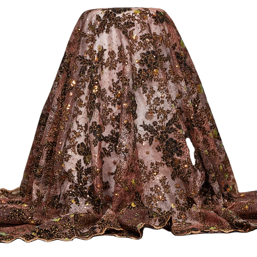 

Free Shipping African Velver Lace Fabric With Sequins Nigeira Lace Fabric 2021 Wholesale Sequin Velvet Fabric For Dress 2616