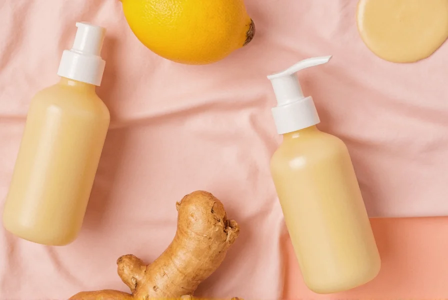 Natural skincare routine featuring ginger-infused products for facial care and complexion improvement