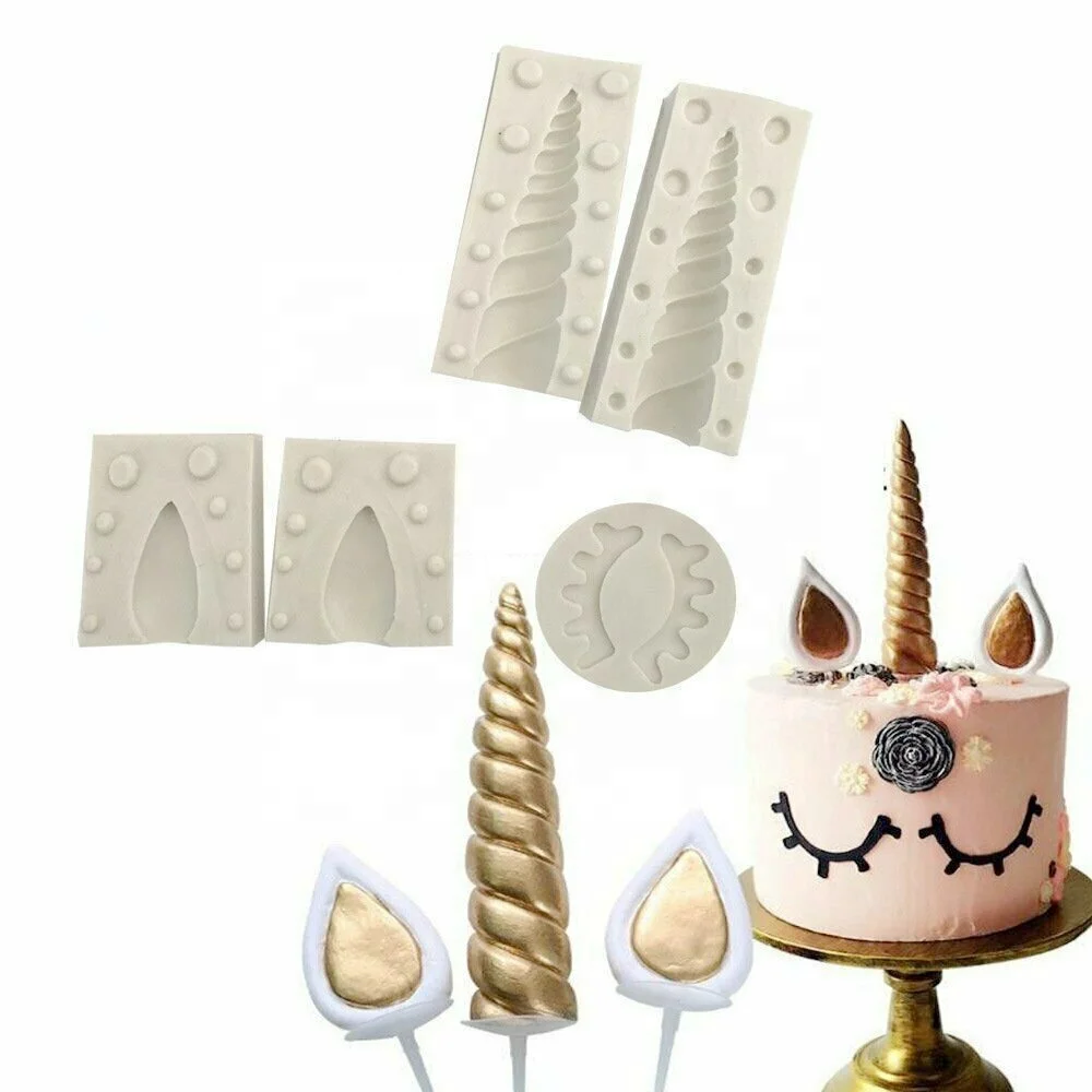 

Set of 3 Fondant Cake Edge Decoration Unicorn Eyebrow Ear Unicorn Silicone Mold, As shown