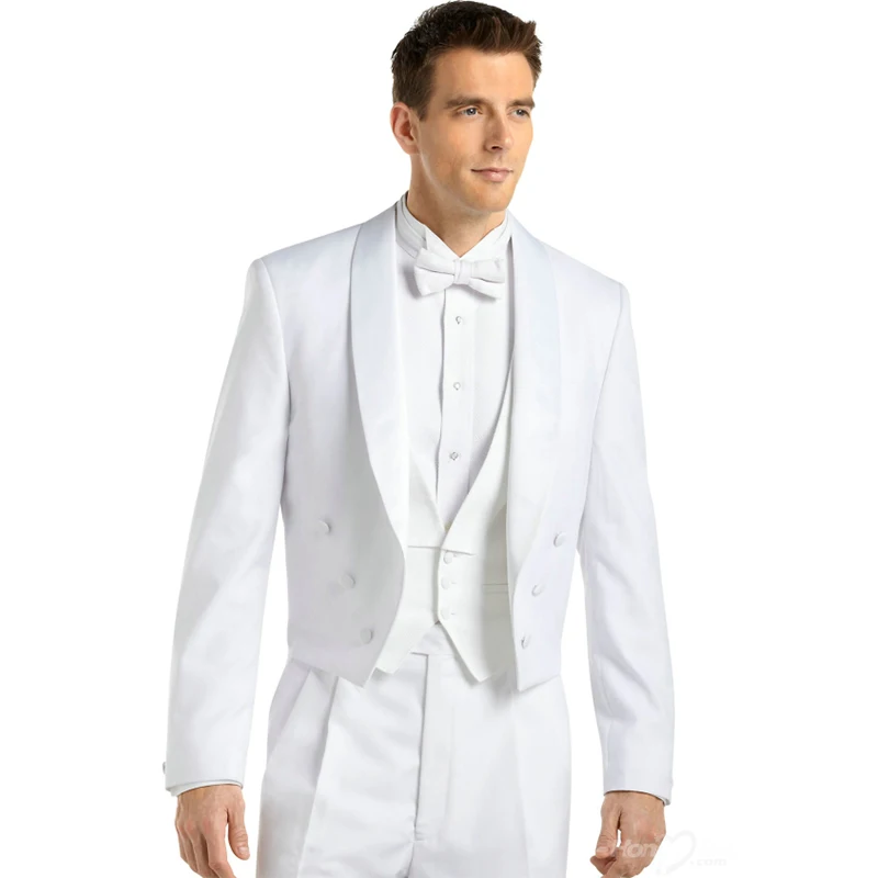 

White Cheap Suits For Men Groom Groomsmen Tuxedos Wedding Dress Party Dinner Suit 3PCS(Jacket+Pants+Vest)