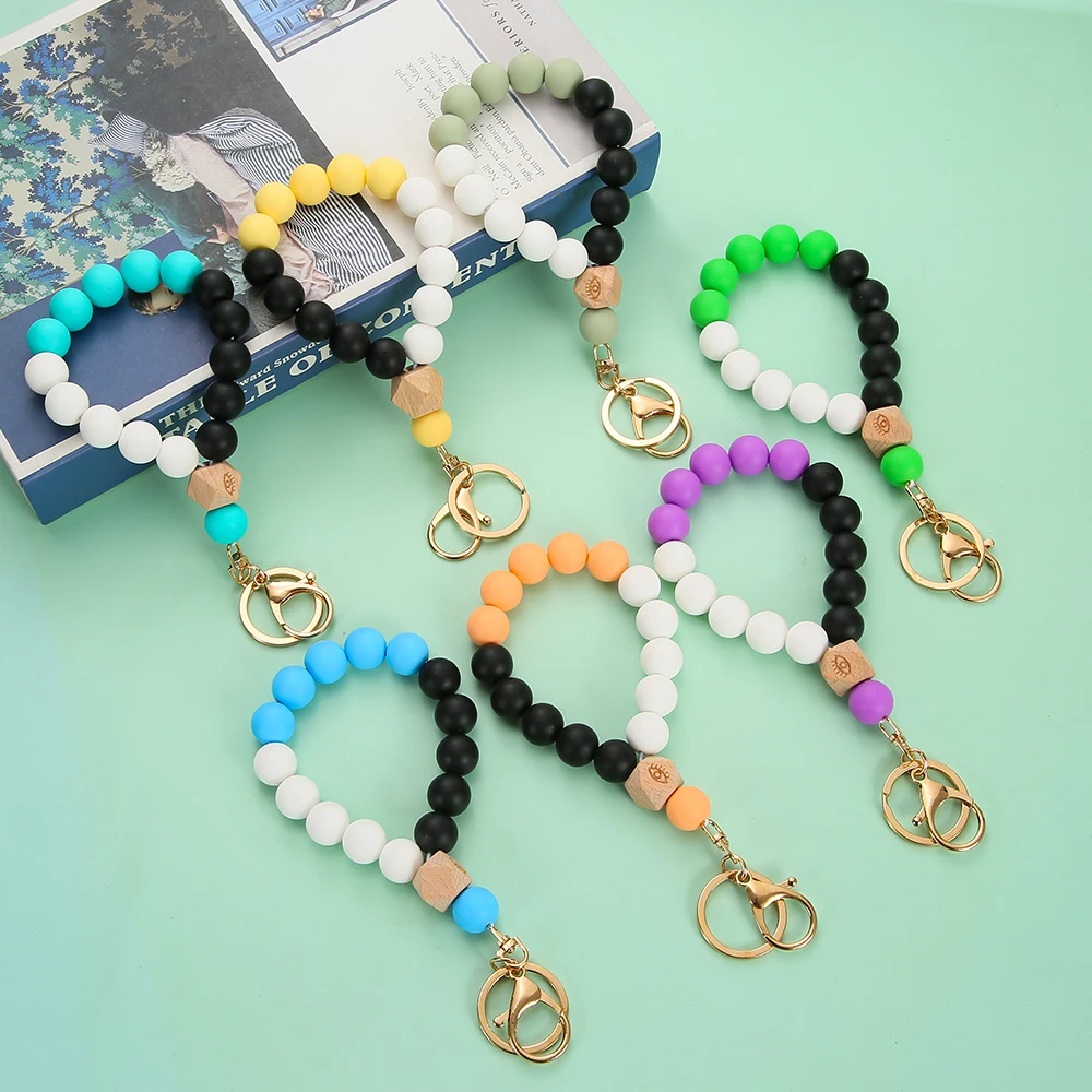 

Fashion Silicone Beaded Tassel Multicolor Lobster Clasp Pendant Key ring Bracelet Keychain For Women Jewelry Accessories, Picture