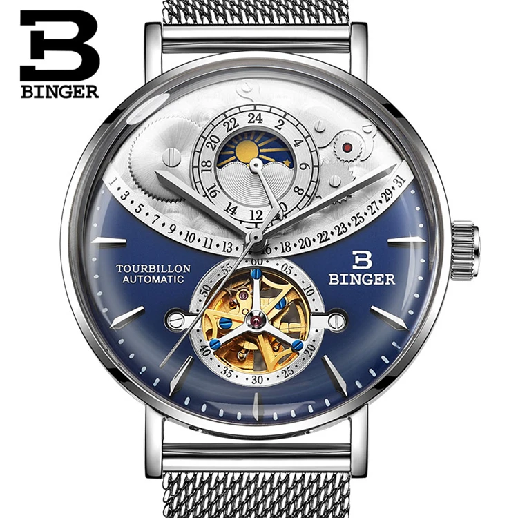 

BINGER 10002 Automatic Watch Men Skeleton Mechanical Men Watches Fashion Brand Sapphire Waterproof Relogio Masculino 2019