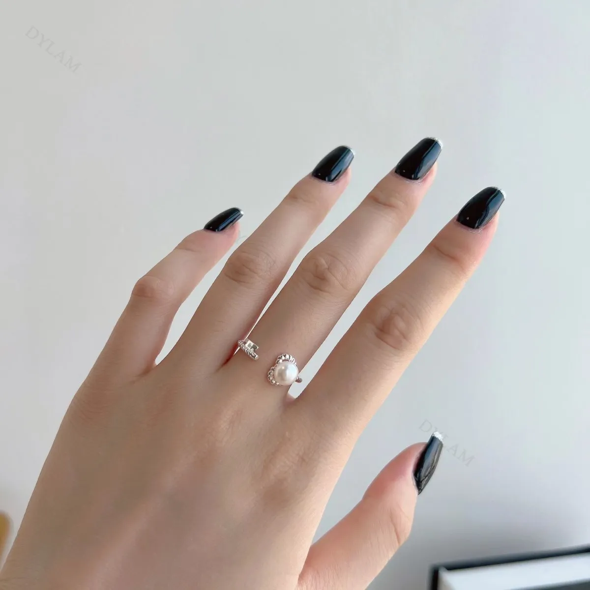 Tarnish Free Double Layered Bowknot Hypoallergenic Adjustable 18k Gold Plated 925 Sterling Silver Pearl Rings Jewelry Women