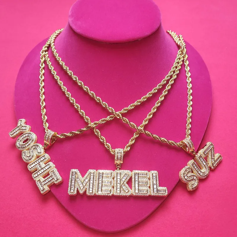 

Customized Letters Pendant Iced Out Zircon Letters Necklace with Rope Chain Choker for Women Hiphop Necklace for Man, Gold,silver,rose gold