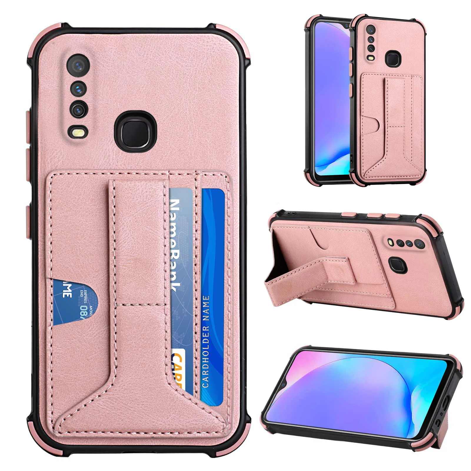 

Cell phone case with holder on back For VIVO Y72 5G Y12i Y12 Y95 Y91C Y51 Y20 Y50 V21 V20 Leather back cover cases, 5colors