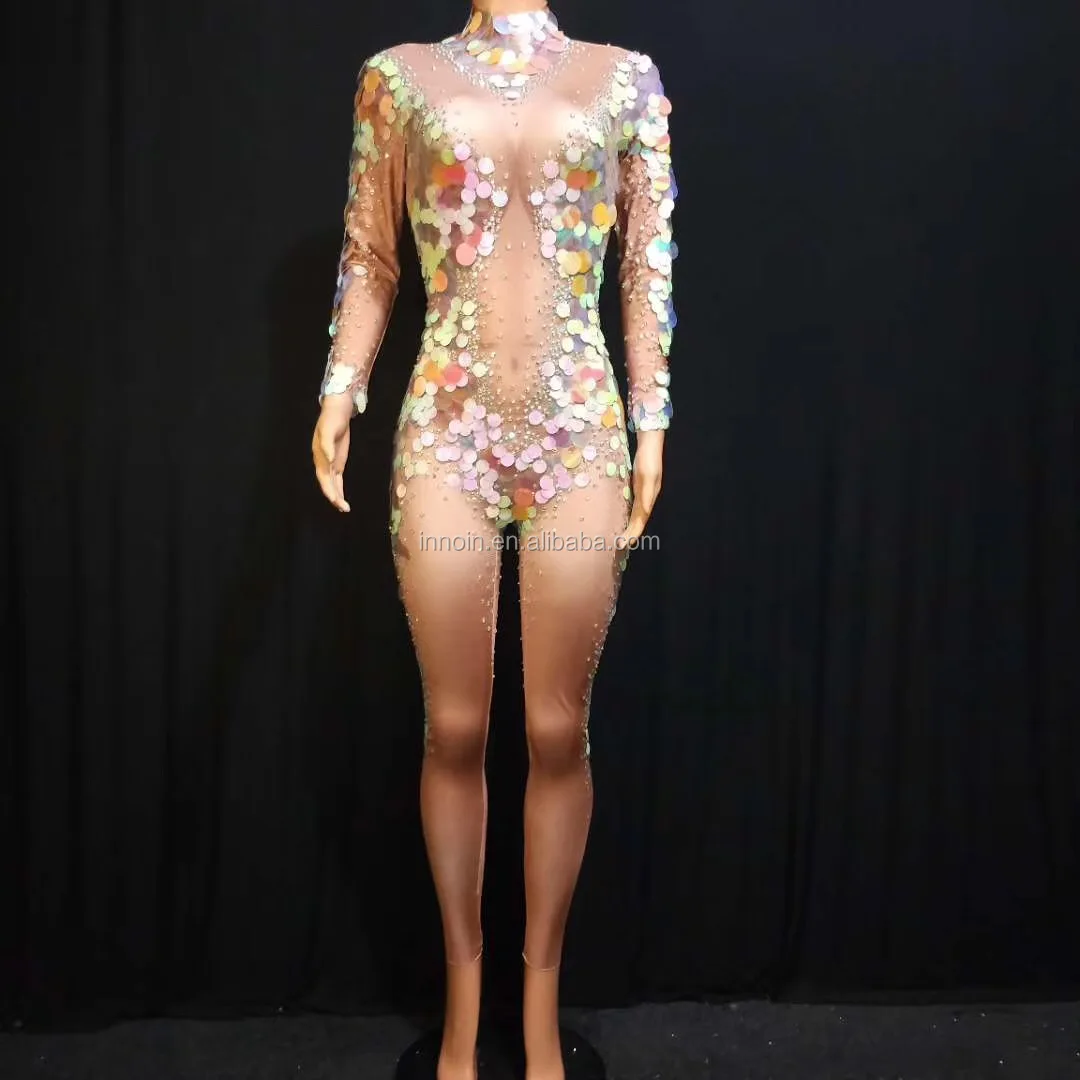 

Big Sequins Bodysuit Sexy Crystal Jumpsuit Party Fashion Stage Performance Rhinestone Big Stretch Wear DS Jazz Costume DJ Wear