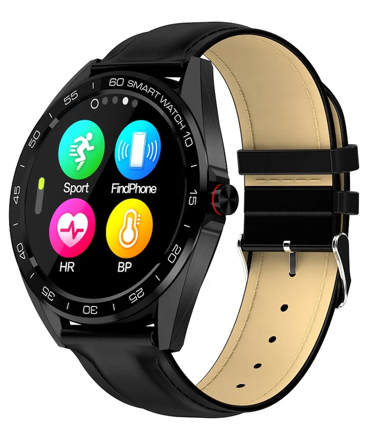 

1.3 inch full round touch screen smart bracelet leather metal band bloodpressure smart watch fitness tracker for business man