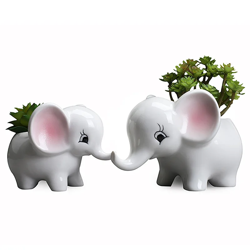 

Simple Gardening Creative Succulent Elephant Decoration Ceramic Flower Pot Desktop Pot, White