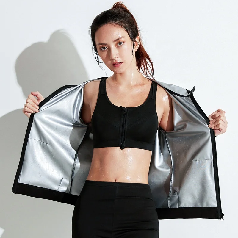

2021 New Style Women's zipper fitness coat weight loss gym sweat sauna set