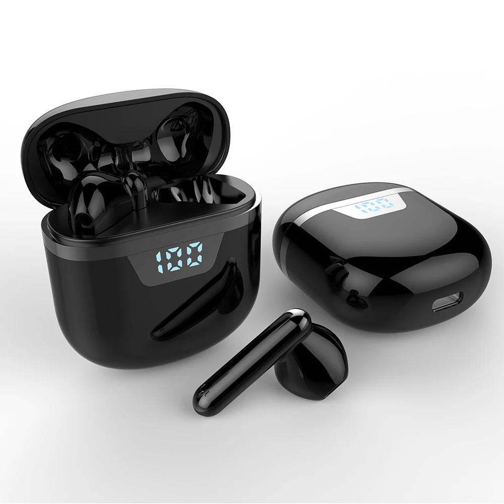 

Mini waterproof portable rechargeable black twins led display handfree magnetic wireless touch earphone, Multi color