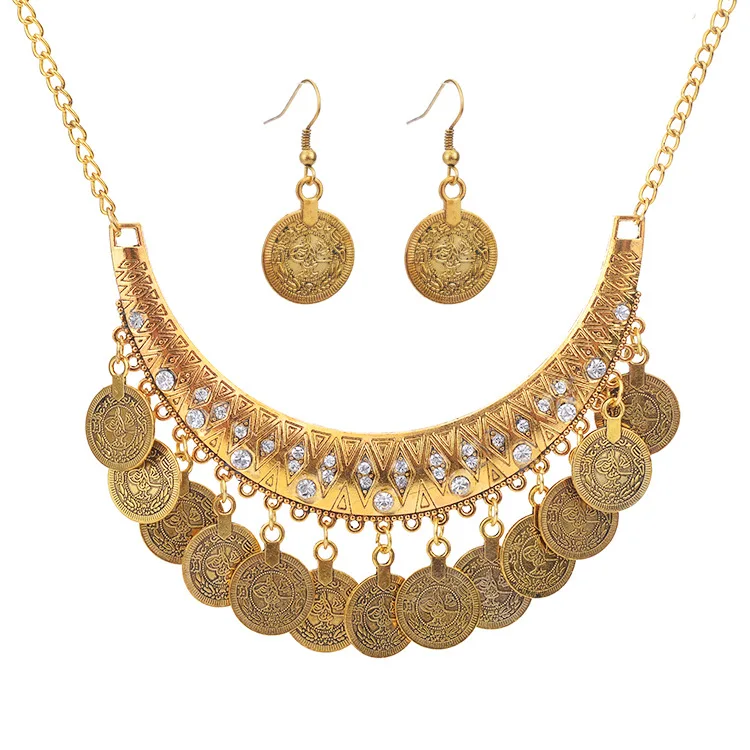

European and American fashion jewelry set simple punk coin necklace earring set wholesale, 2 colors