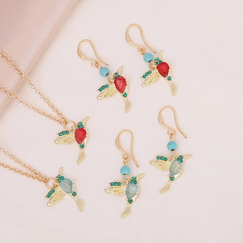 

New Products Wholesale Dainty Zircon Crystal Bird Pendant Necklace Earrings Jewelry Set for Women