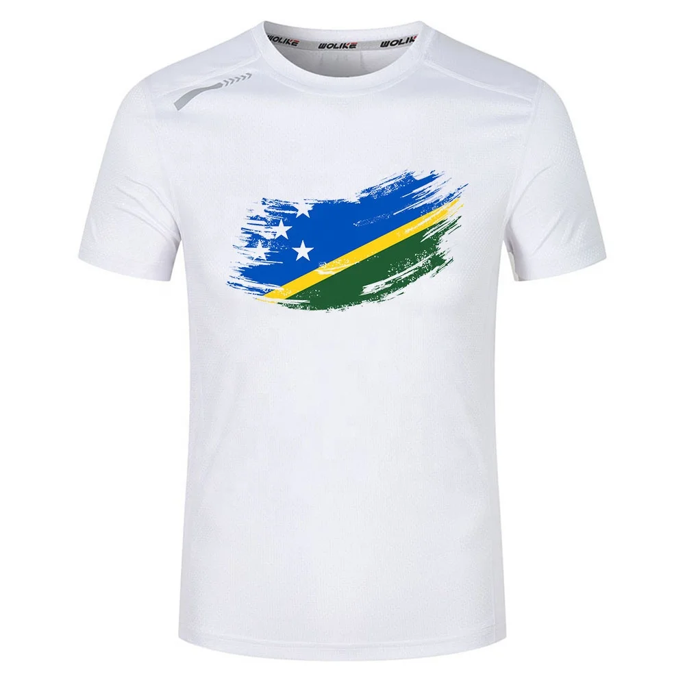 

Wholesale 100 polyester t shirts quick dry Spring Summer Solomon flag tshirt Men sports wear Solomon Islands flag t shirt, Customized color