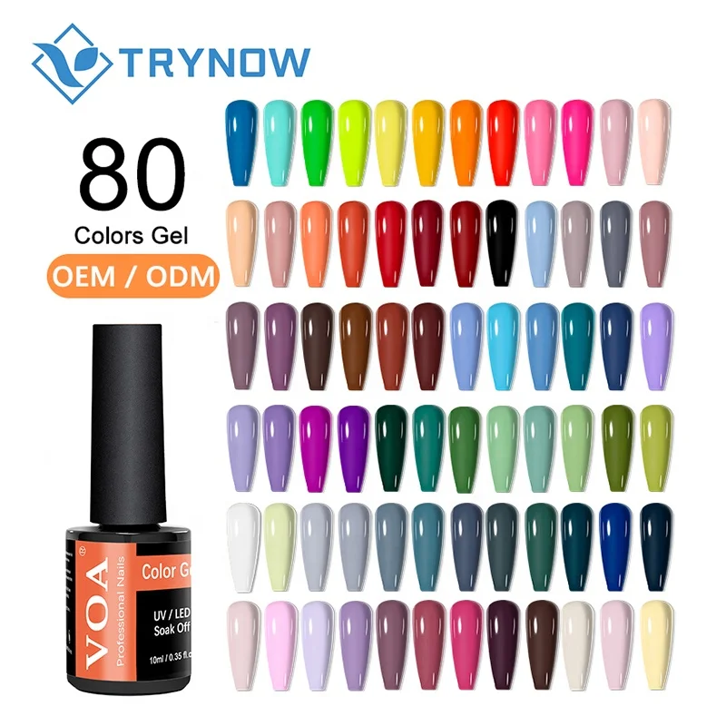 

Nail supplies private label 1 box 6 bottles solid color easily soak off 3 in 1 beautiful 80 colors uv gel polish painting