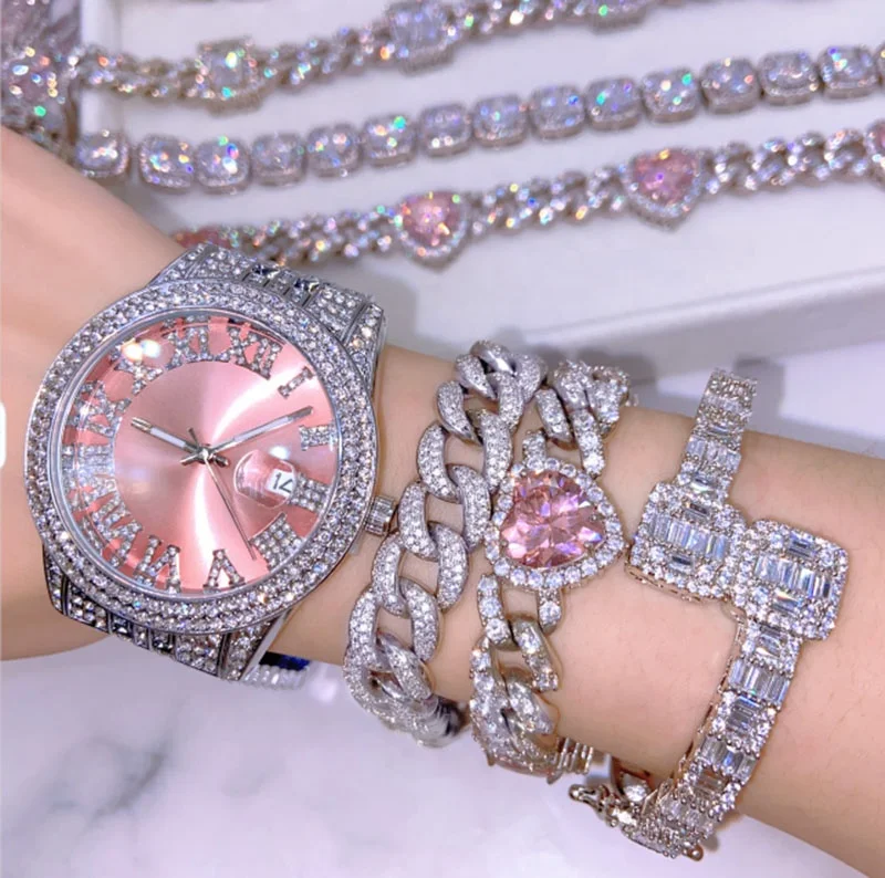 

Icy Cubic Zirconia Luxury Diamond Watch Stainless Steel Quartz Watches