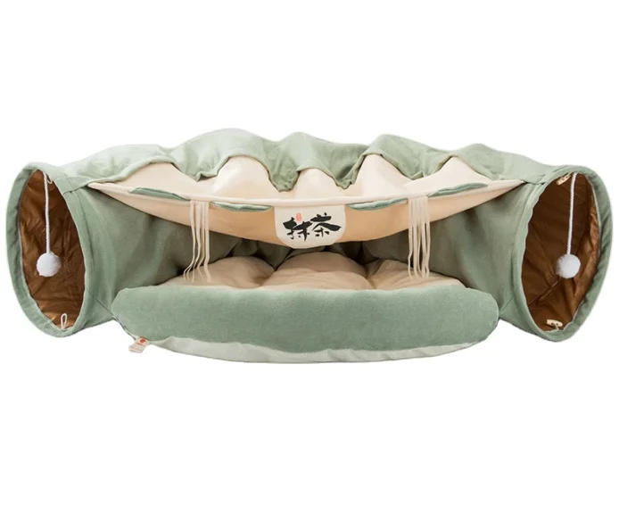 

Amazon supply soft warm breathable foldable PP cotton filled canvas cat tunnel bed