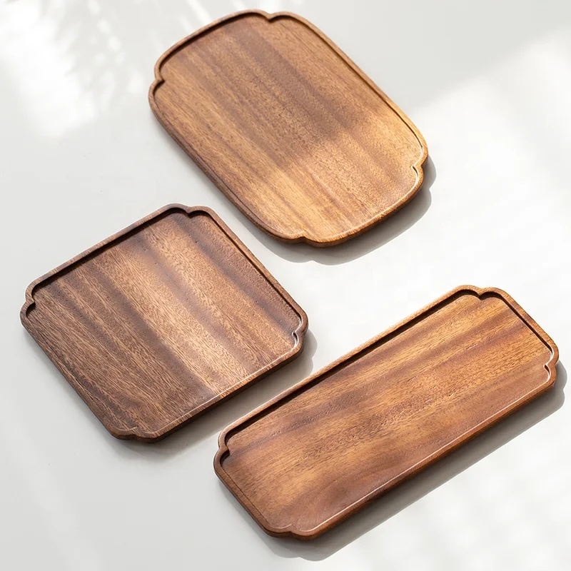 

Walnut creative border shape wooden plates&dishes Handcrafted Wooden Dish Set Rectangular Serving Tray