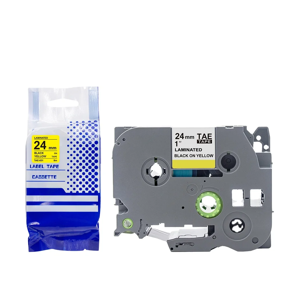 Tatrix TZe651 TZ651 TZe-651 Tze 651 24mm Black on Yellow Compatible Laminated Label Tape Cartridge for Brother PT-520/530