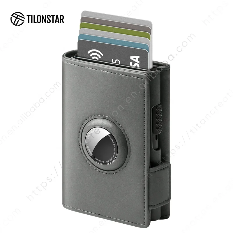 

Hot Sale RFID Blocking Leather Aluminium Card Holder Men Pop Up Wallet Card Holder With Airtag