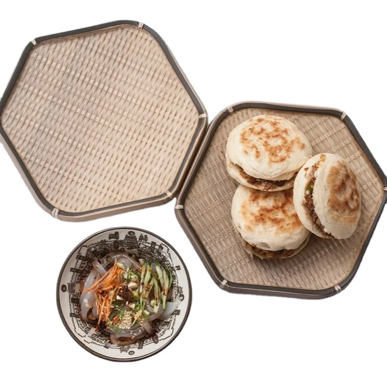 

Hot selling Basket Weaving Fruit Plate Dishes Sets 14" Bamboo Melamine plate