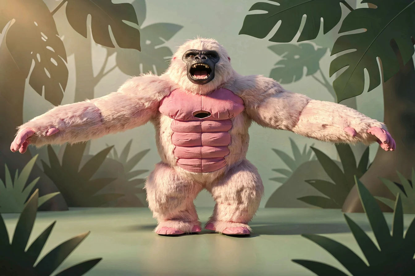 High-demand pink gorilla costume