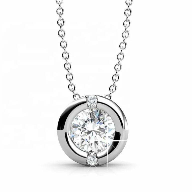 

Sterling Silver Premium Austrian Crystal Accessories Jewelry Round Solitaire Pendant Necklace For Ladies Destiny Jewellery
