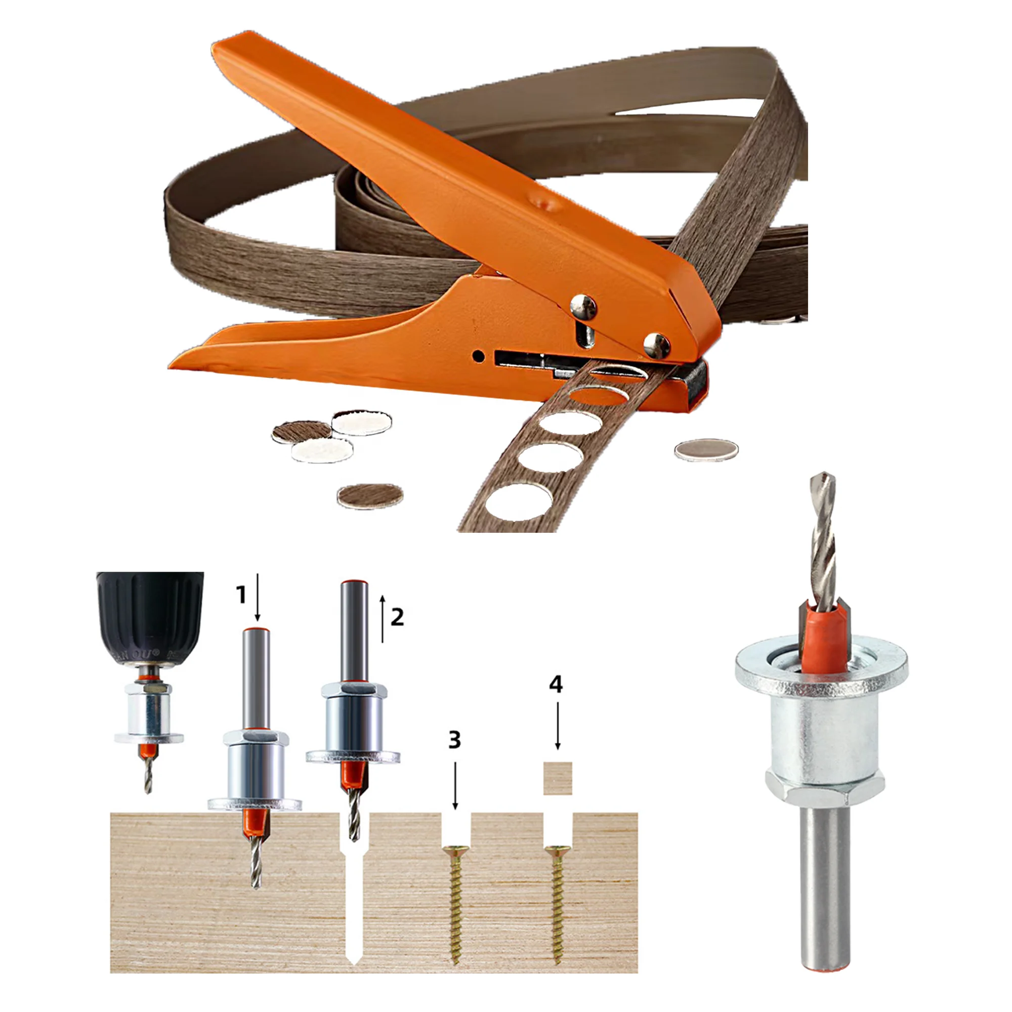 Edge banding pliers 8mm Woodworking edge banding hole puncher countersunk drill bit Hole Masking Pliers