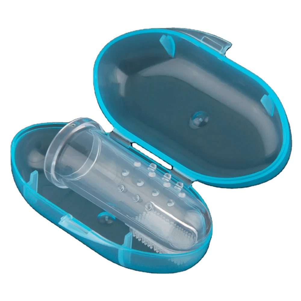 

Toddlers Oral Cleaning Massaging Easy Oral Hygiene Soft Silicone Baby Finger Toothbrush With Case For Training Teething, Transparent