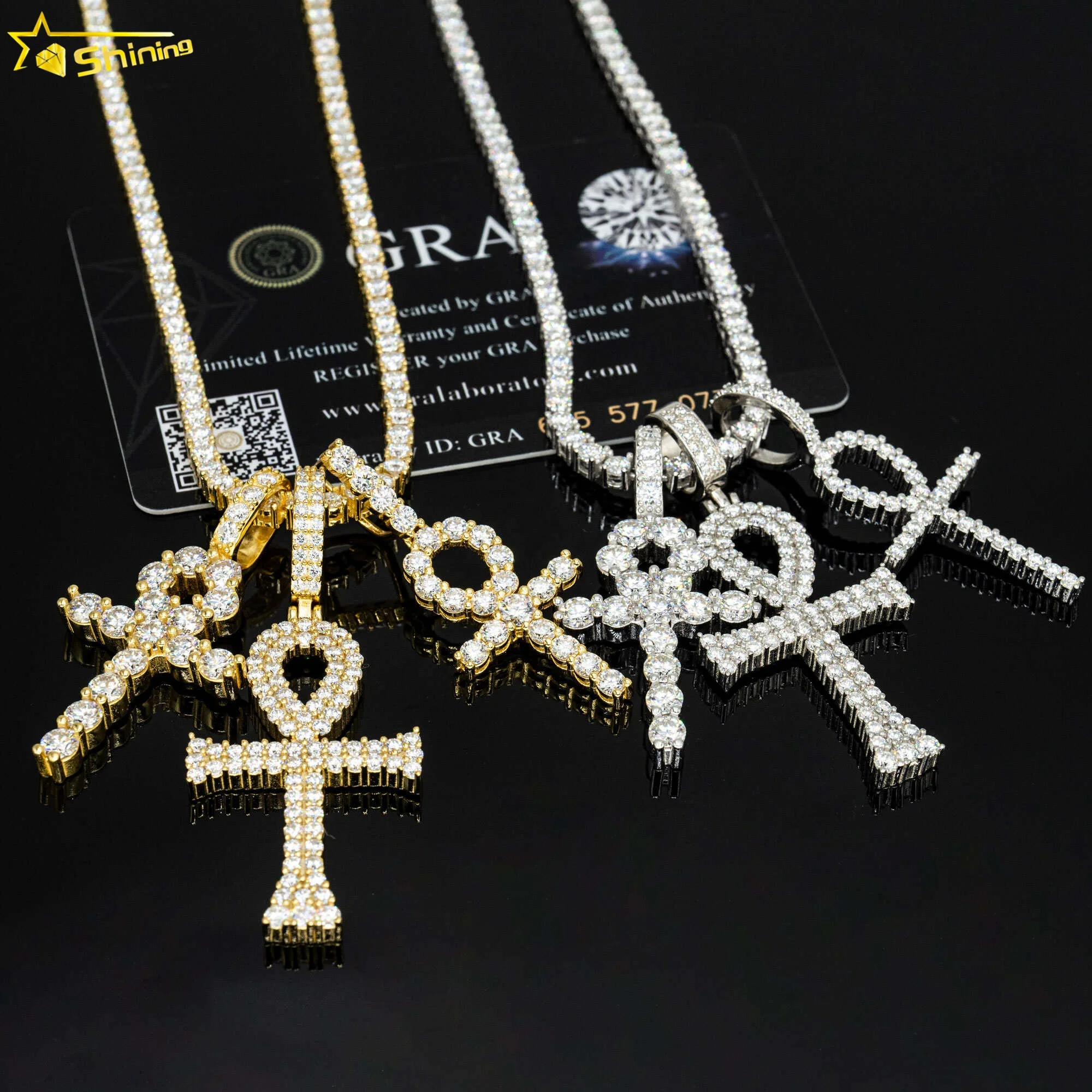 

Hot Fashion Ankh Cross Pendant 2mm-5mm Width 925 Solid Silver D/VVS clarity Moissanite Hip Hop Ankh Cross Pendant For Necklace
