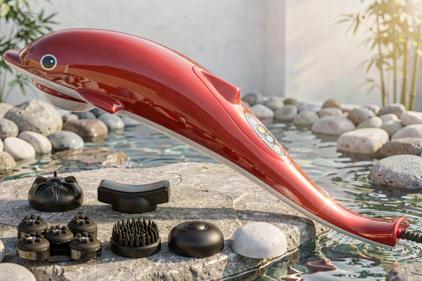 Heat therapy vibrating dolphin massager
