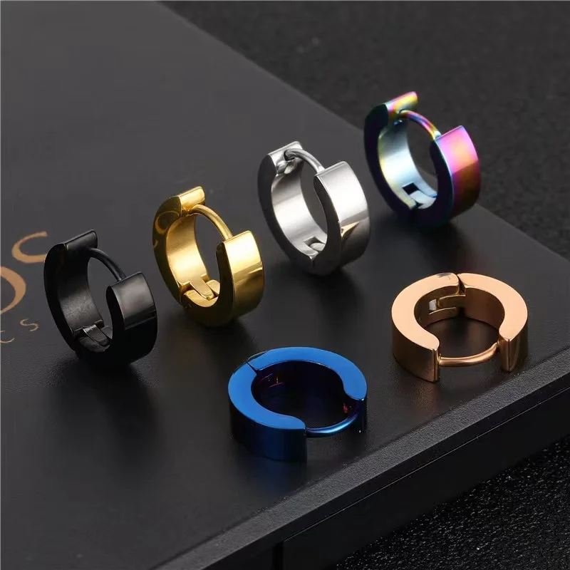 

Factory wholesale Korean Style Fashion Titanium Steel Round Smooth Mirror Ear rings stud earrings huggie hoop earrings