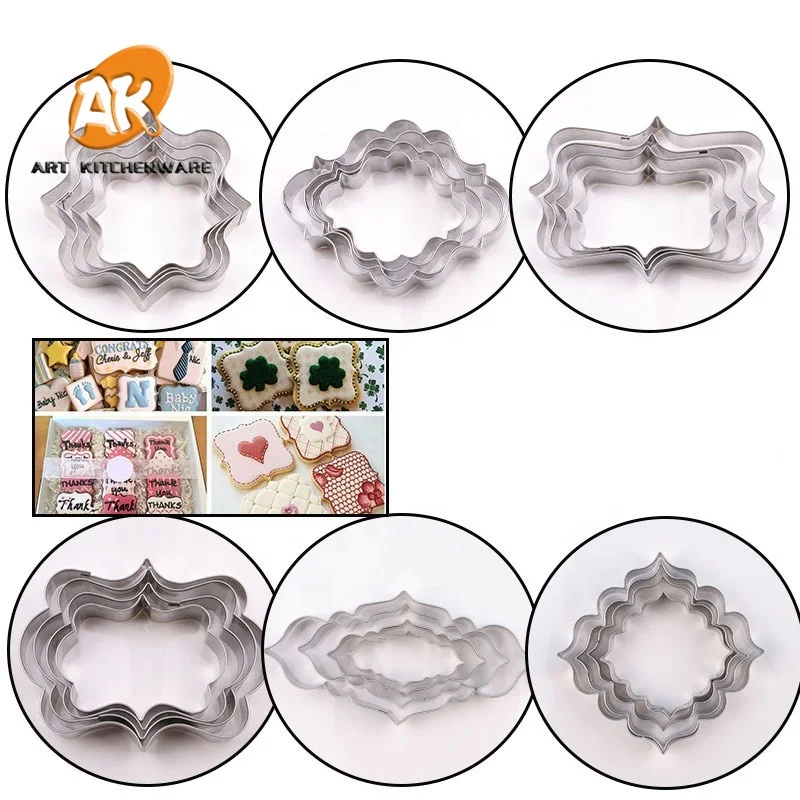 

AK 10 Shapes Frame Stainless Steel Fondant Cookie Cutters Wedding Pastry Baking Decorations Tools Frosting Biscuit Cutter Set