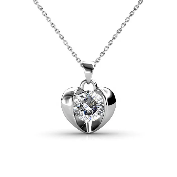 

Premium Austrian Crystal Jewelry Sterling Silver / Brass Tiny Locket Heart Pendant Necklace For Women Destiny Jewellery
