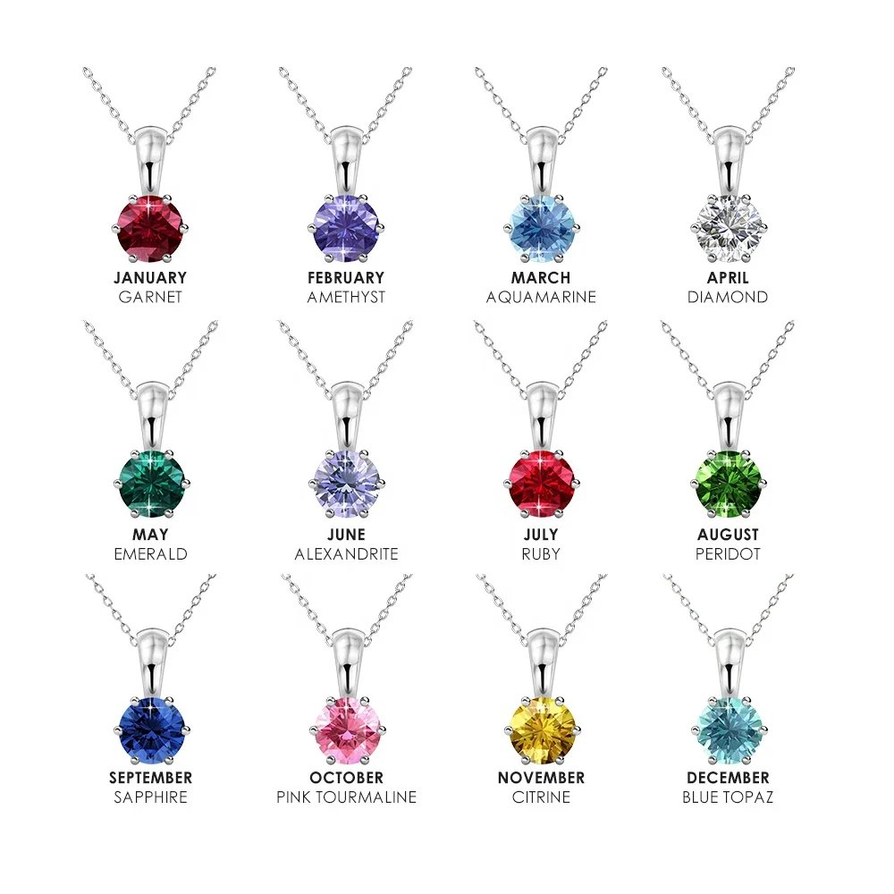 Premium Austrian Crystal Jewelry 925 Sterling Silver Colorful 12 Months Birthstone Charms Pendant Necklace Destiny Jewellery