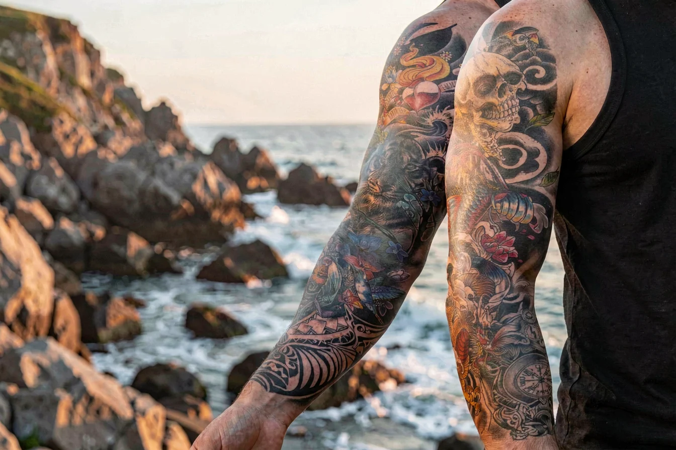 realistic sleeve tattoo designs for men
