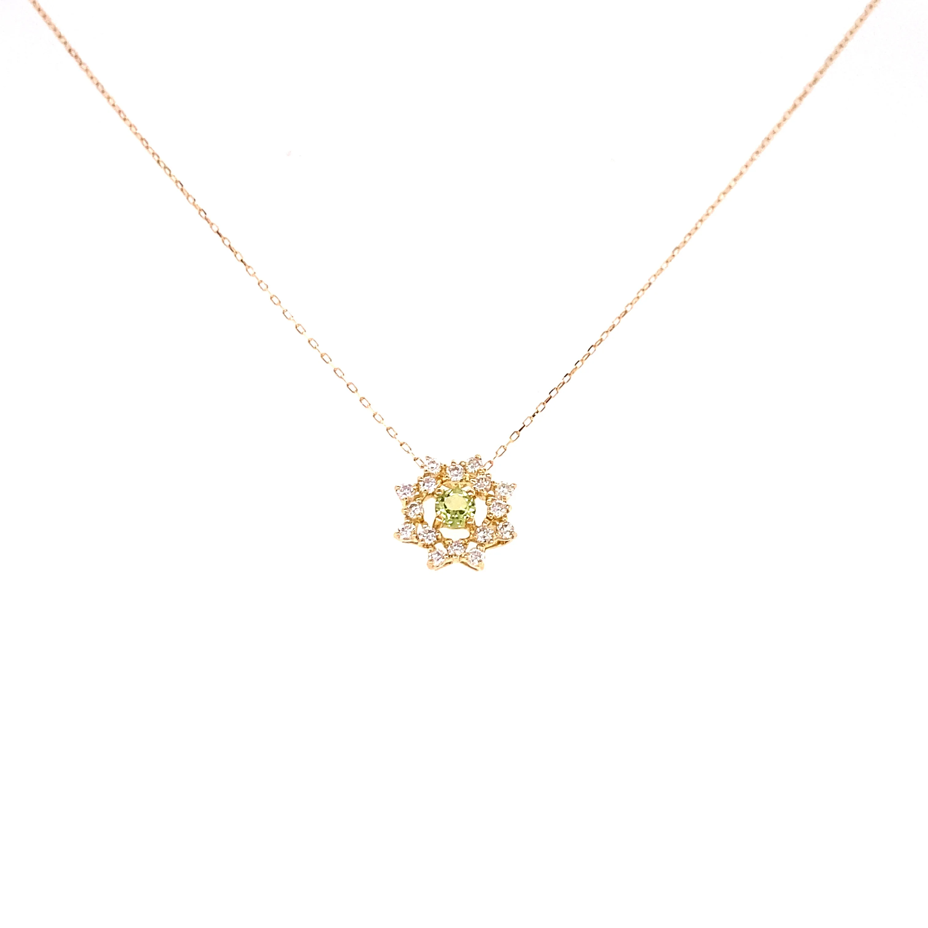 

JMW Japan made Solid K10 K18 gold Aug August month Birthstone Peridot gems with 0.16ct Diamond Birthday gift