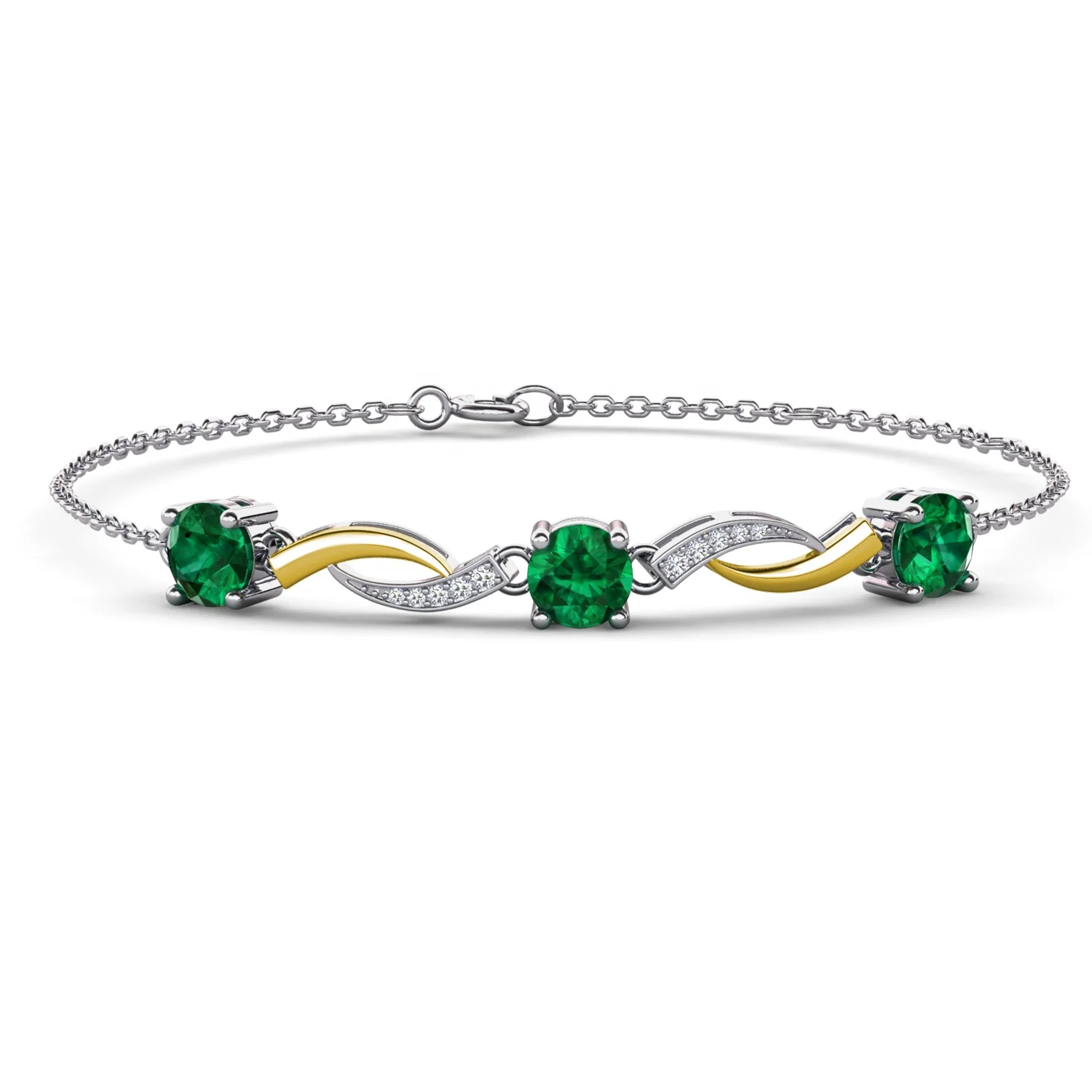 Sterling Silver 925 Lab Grown Gemstone Green Emerald Mixed 18K Gold Twisted Bracelet Jewelry For Women Destiny Jewellery