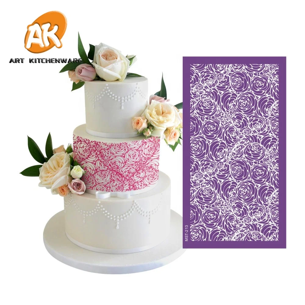 

AK Hot Sales Rose Design Cake Stencils Icing Cake Decoration Drawing Templates Stencil for Birthday Wedding Decorating