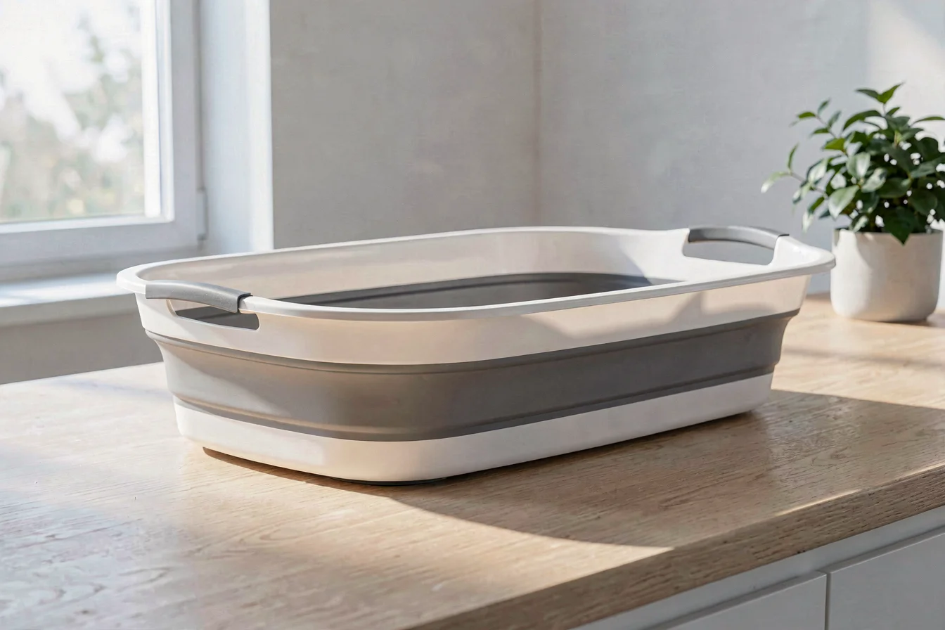 Collapsible plastic rectangular basin