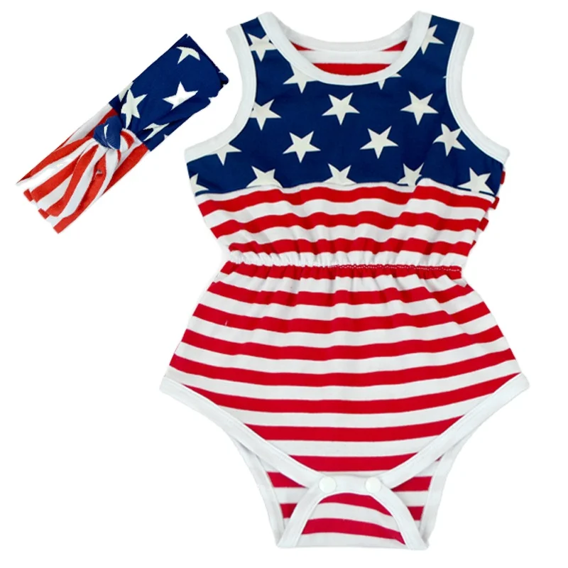 

2021 New baby children's clothing short-sleeved Independence Day five-point star lotus leaf side shorts sets