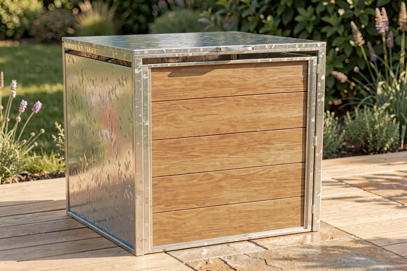 Locking lid galvanized metal bin