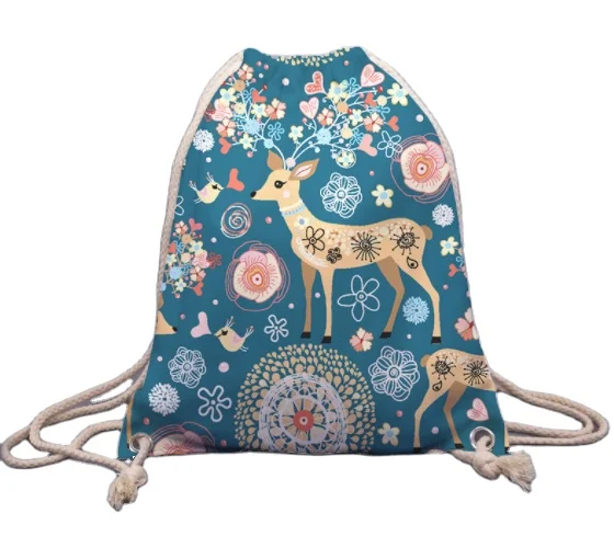 

3D digital printing giraffe simple drawstring bag backpack pouch daily small lightweight canvas bag, Custom