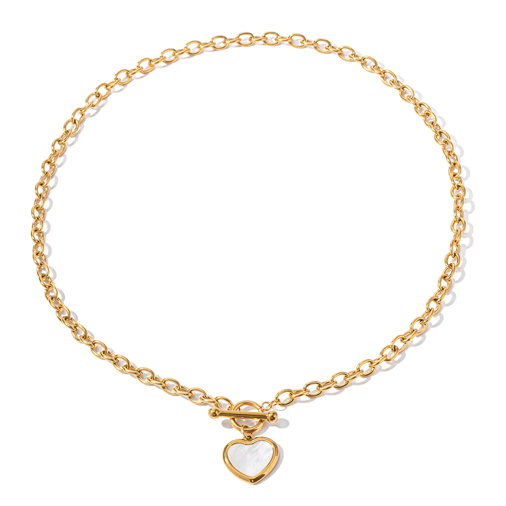 

New Arrival 18k Gold Plated White Fritillaria Heart Shape Necklace Stainless Steel Pendant for Women