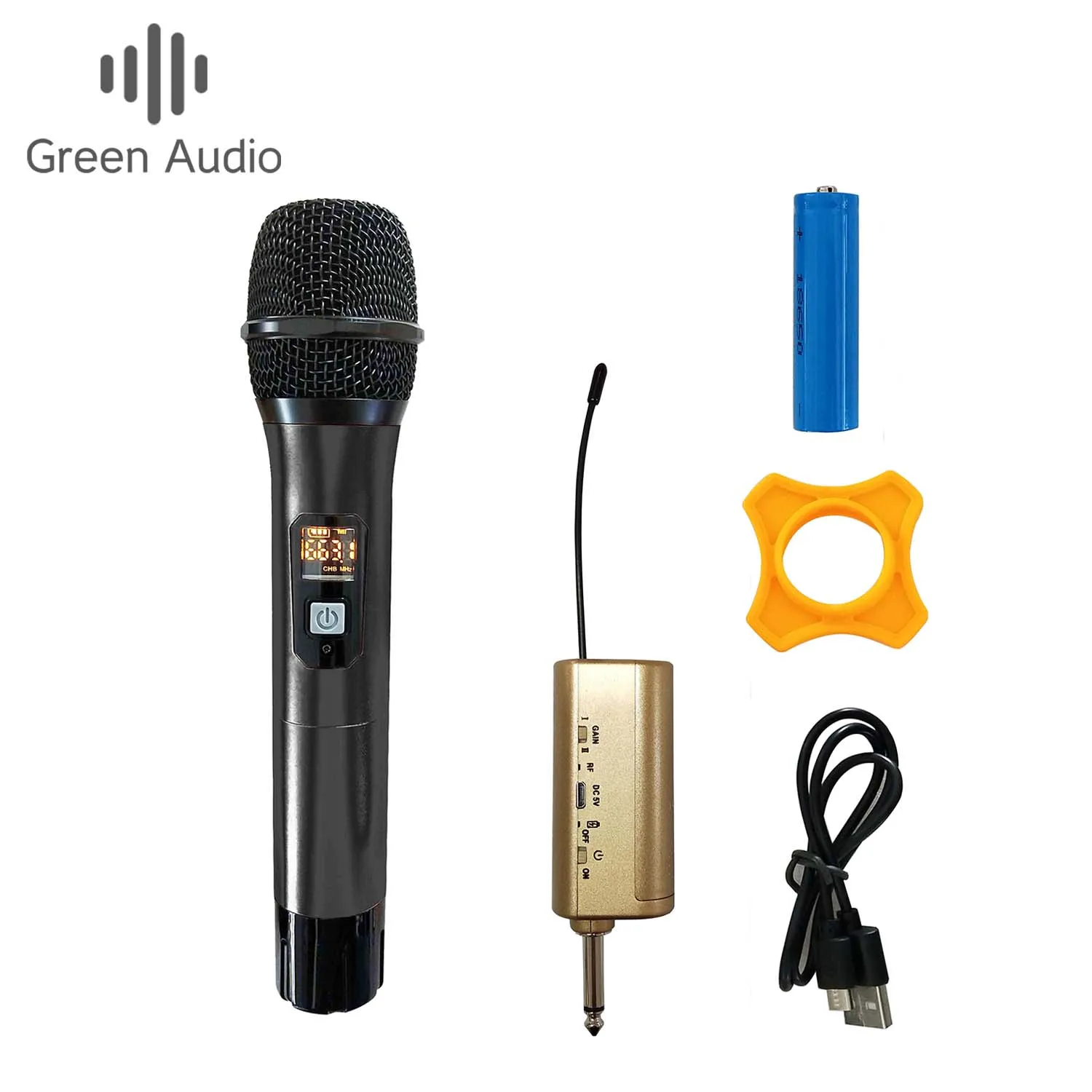 

GAW-009A Professional UHF Wireless Microphone Handheld Metal Mic FM Stage Performance Microphone With Rechargeable Receiver