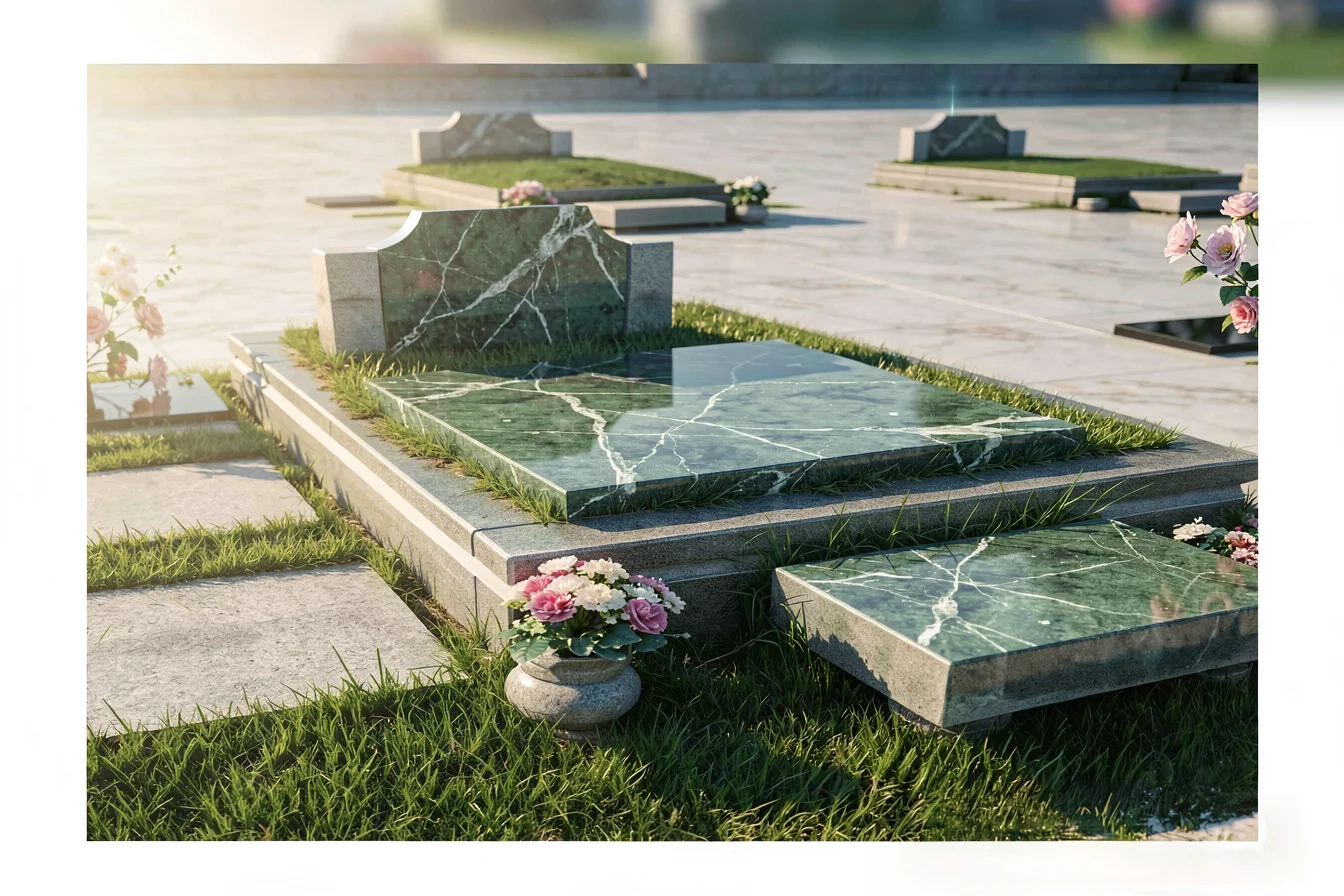Durable green marble headstone