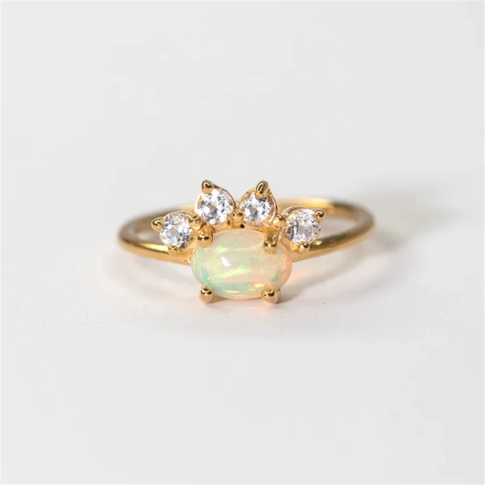 

FUAMAY 925 Silver Annabelle Opal and White Topaz Band Rings Woman Girl Princess Cut Crown Opal Rings, Platinum/18k gold plated/customized color